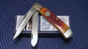Schrade Walden USA (Taylor Cutlery) Amber Bone SWAJB54 Everlastingly Sharp Trapper Knife - NIB