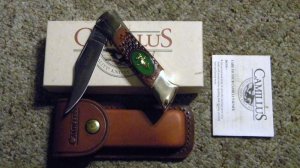 Camillus NY USA # 11AP American Wildlife Lockback Knife & Leather Pouch - NIB