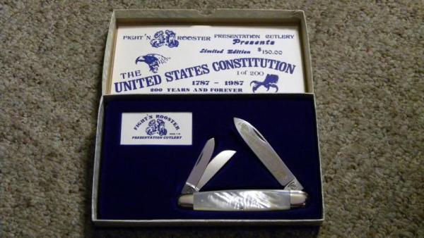 Fight'n Rooster Frank Buster Celebrated Cutlery Germany Pearl US Constitution Whittler Knife - NIB Fight'n Rooster Frank Buster Celebrated Cutlery Germany Pearl US Constitution Whittler Knife - NIB