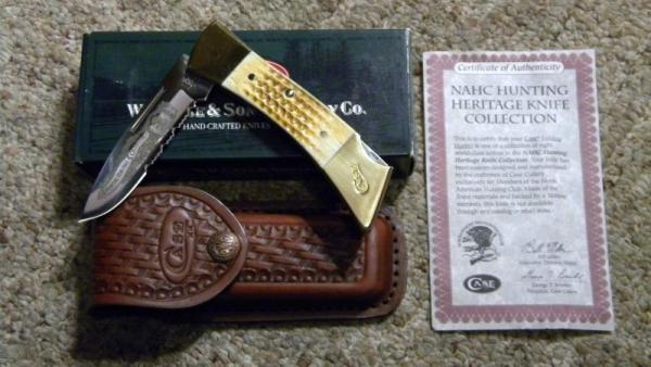 Case XX USA 2004 Bone 59L SS NAHC Hunting Heritage Collection Lockback Knife & Pouch - NIB