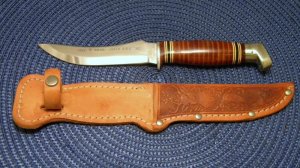 Boker Tree Brand USA 162 Stacked Leather Sheath Knife c.1950's-1960's