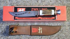 J.A. Henckels Germany HK-20-S Stainless Stag Fixed Blade Sheath Knife - NIB