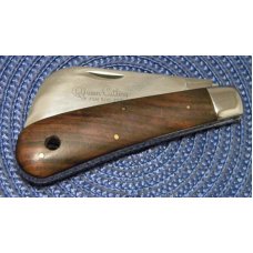 Queen Cutlery Wood Linerlock Hawkbill Knife Etched Blade No Tang Stamp Queen Cutlery Wood Linerlock Hawkbill Knife Etched Blade No Tang Stamp