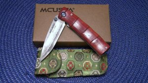 Mcusta Seki-Japan Exotic Wood MCU-MC74D Damascus Linerlock Knife & Pouch - NIB