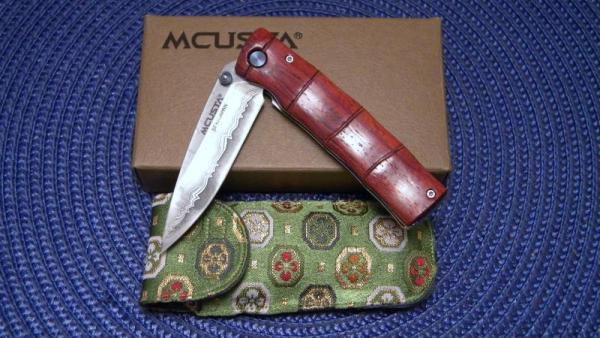 Mcusta Seki-Japan Exotic Wood MCU-MC74D Damascus Linerlock Knife & Pouch - NIB Mcusta Seki-Japan Exotic Wood MCU-MC74D Damascus Linerlock Knife & Pouch - NIB