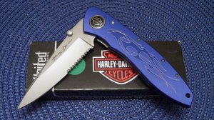United Cutlery Taiwan HD34 2001 H-D Blue Flaming Legend III Linerlock Harley Davidson Knife - NIB