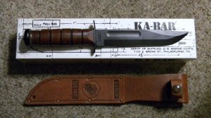 KA-BAR Olean, NY USA 1217 USMC Fighting Knife & Leather Sheath - NIB
