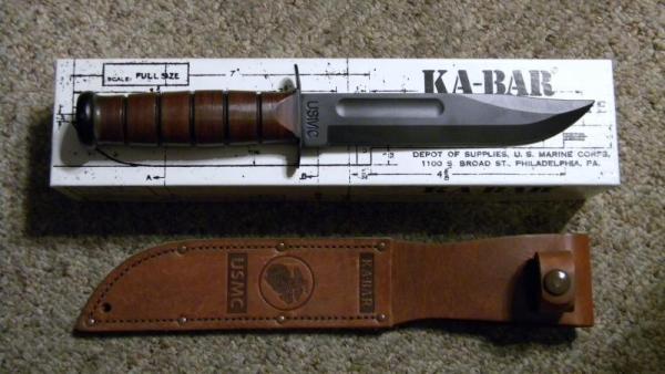 KA-BAR Olean, NY USA 1217 USMC Fighting Knife & Leather Sheath - NIB KA-BAR Olean, NY USA 1217 USMC Fighting Knife & Leather Sheath - NIB