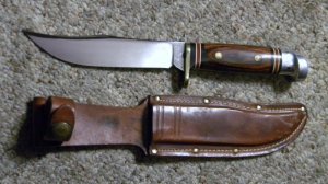 Western USA W36 D Wood Fixed Blade Sheath Knife c.1980