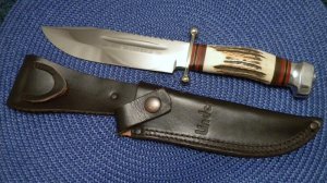 Linder Solingen Germany INOX Stag Big Western Fixed Blade Sheath Knife