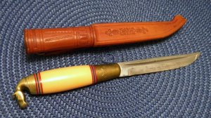 Puukko Finland Horse Head Yellow Fixed Blade Knife & Sheath
