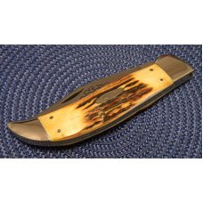 Case XX Hand Made USA 3 Dot (1977) Stag 5172 SSP Blue Scroll Clasp Knife Case XX Hand Made USA 3 Dot (1977) Stag 5172 SSP Blue Scroll Clasp Knife