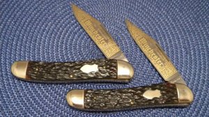 Winchester Germany Bone Knife Set The Kentuckian & The Tennessean Folding Hunter Knives c.1970's