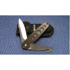 Buck USA Gun Metal Gray Anodized Aluminum Alpha Crosslock Double Linerlock Knife & Pouch