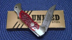 United Boker Solingen Germany Stainless UC151 Jaguar Red Bone Lockback Knife - NIB