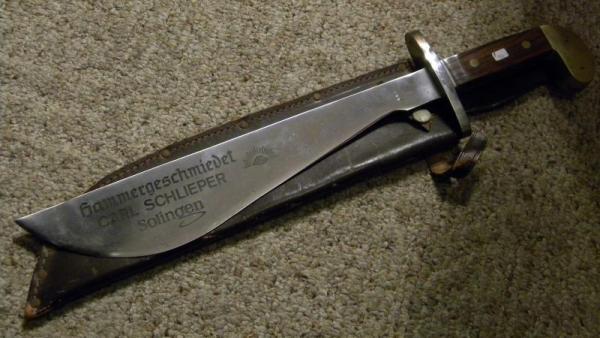 Carl Schlieper Solingen Germany German Eye Hammergeschmiedet Big Chopper or Camp Knife & Sheath