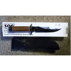 Sog Seki Japan Vietnam 5th Special Forces Group Stacked Leather Fixed Blade Sheath Knife - NIB Sog Seki Japan Vietnam 5th Special Forces Group Stacked Leather Fixed Blade Sheath Knife - NIB