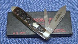 Winchester Trademark USA 1987 Bone 2857 Torpedo Jack Knife - NIB