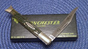 Winchester Trademark USA 1992 Green Bone 1901 1/2 Bowtie / Fishtail Knife - NIB