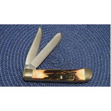 Case XX Stainless USA 3 Dot (1977) Stag 5254 SSP Blue Scroll Trapper Knife Case XX Stainless USA 3 Dot (1977) Stag 5254 SSP Blue Scroll Trapper Knife