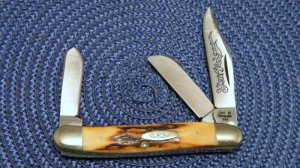 Case XX Stainless USA 3 Dot (1977) Blue Scroll 5347 HP SSP Stag Stockman Knife
