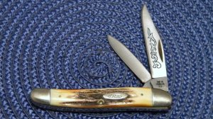 Case XX Stainless USA 3 Dot (1977) Stag 52087 SSP Blue Scroll Stockman Knife