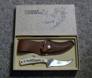 Schrade USA 155SC The Mayflower 1620 Scrimshaw Sharpfinger Fixed Blade Sheath Knife - NIB