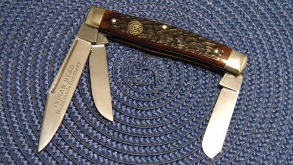 Buck Creek Indian Head Solingen Germany Bone Stockman Knife Buck Creek Indian Head Solingen Germany Bone Stockman Knife