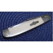 Bear and Son J'ville, AL USA Ivory Trapper Knife with Scrolled Bolsters
