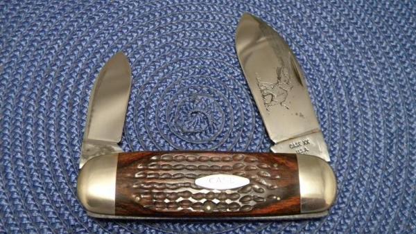 Case XX USA 5 Dot (1975) Laminated Wood 6250 Etched Elephant Toe Knife Case XX USA 5 Dot (1975) Laminated Wood 6250 Etched Elephant Toe Knife