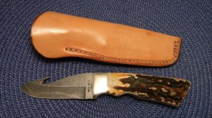 Bear MGC USA Stag Damascus Gut Hook Fixed Blade Sheath Knife 