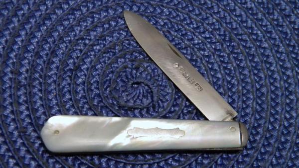 Vintage Fruit Knife Pearl Handles w/Sterling Silver Blade - C. 1865 - Sheffield