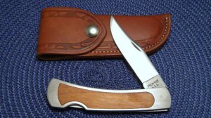 Frontier USA Imperial Stainless P-IV Wood Lockback Knife & Pouch