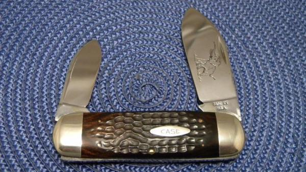 Case XX USA 6 Dot (1974) Laminated Wood 6250 Etched Elephant Toe Knife Case XX USA 6 Dot (1974) Laminated Wood 6250 Etched Elephant Toe Knife