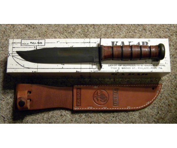 KABAR Olean, NY USA 1217 USMC Fighting Knife & Leather Sheath NIB