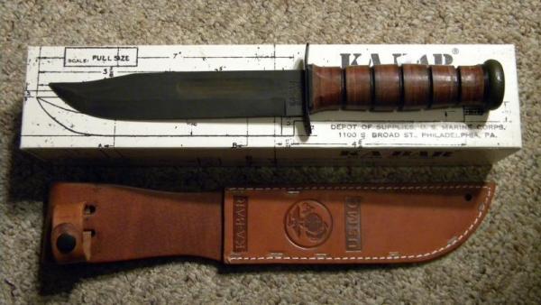 KA-BAR Olean, NY USA 1217 USMC Fighting Knife & Leather Sheath - NIB KA-BAR Olean, NY USA 1217 USMC Fighting Knife & Leather Sheath - NIB