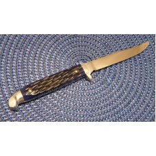 Queen Cut. Co. Tittusville PA Bone Fixed Blade Sheath Knife 2002 NKCA Youth Knife - NIB Queen Cut. Co. Tittusville PA Bone Fixed Blade Sheath Knife 2002 NKCA Youth Knife - NIB