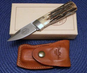 Bench Mark Knives USA Stag Rolox System Slide Open Knife & Pouch  in Box