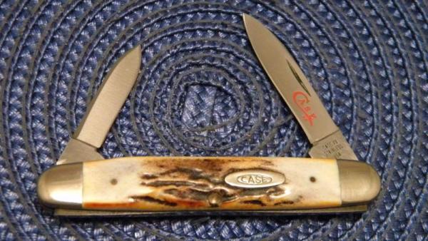 Case XX Stainless USA 2 Dot (1978) Stag Red Etch 5279 SSP Equal End Pen Knife Case XX Stainless USA 2 Dot (1978) Stag Red Etch 5279 SSP Equal End Pen Knife