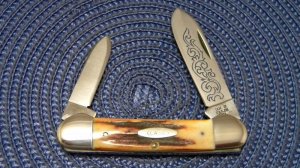 Case XX Stainless USA 3 Dot (1977) Stag 52131 SSP Blue Scroll Canoe Knife - Mint