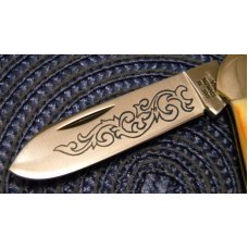 Case XX Stainless USA 3 Dot (1977) Stag 52131 SSP Blue Scroll Canoe Knife - Mint Case XX Stainless USA 3 Dot (1977) Stag 52131 SSP Blue Scroll Canoe Knife - Mint