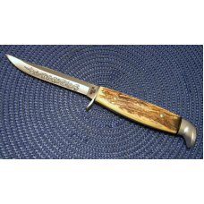 Case XX USA (1977) Stag 5 FINN SSP Blue Scroll Fixed Blade Sheath Knife Case XX USA (1977) Stag 5 FINN SSP Blue Scroll Fixed Blade Sheath Knife