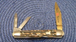 Fight'n Rooster Frank Buster Cut. Co. Germany Gold Blade Stag Lockback Whittler Knife