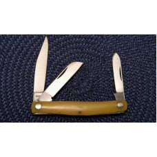 Schrade Walden NY USA Maher & Grosh Clyde, Ohio Yellow 835Y Birdseye Rivet Stockman Knife Schrade Walden NY USA Maher & Grosh Clyde, Ohio Yellow 835Y Birdseye Rivet Stockman Knife