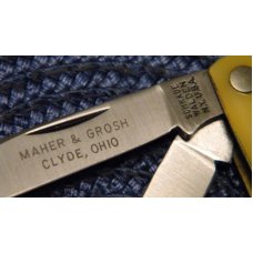 Schrade Walden NY USA Maher & Grosh Clyde, Ohio Yellow 835Y Birdseye Rivet Stockman Knife Schrade Walden NY USA Maher & Grosh Clyde, Ohio Yellow 835Y Birdseye Rivet Stockman Knife