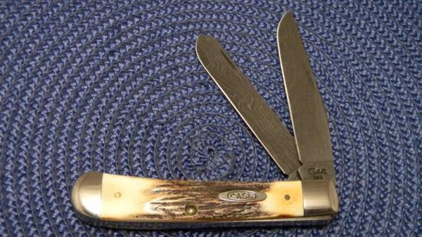 Case XX USA 4 Dot (1996) Stag 5254 Damascus Trapper Knife Case XX USA 4 Dot (1996) Stag 5254 Damascus Trapper Knife