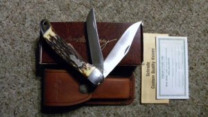 Schrade + USA 227UH Uncle Henry Staglon Folding Bowie/Hunter Knife & Pouch - NIB