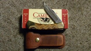 Camillus New York USA Wood Hunting Heritage Collection Lockback Knife & Pouch - NIB