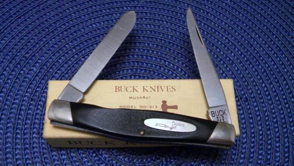 Buck USA Model # 313 Black Saw Cut Delrin Muskrat Knife c.Pre-1986 - NIB Buck USA Model # 313 Black Saw Cut Delrin Muskrat Knife c.Pre-1986 - NIB