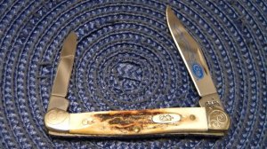Case XX USA 2007 Stag 52109X SS Scrolled Bolsters Blue Scroll Baby Copperhead Knife
